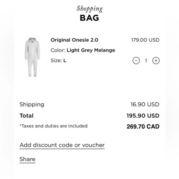 BNWT ONEPIECE ORIGINAL ONESIE  2.0 LIGHT GREY MELANGE - Picture 2 of 6